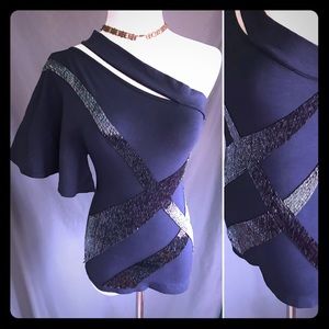 STUNNING ~BEBE~ Navy Beaded Top, One of a Kind S/M